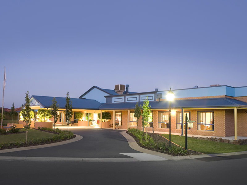 RetireAustralia Murray Gardens Retirement Village Albury exterior community centre dusk