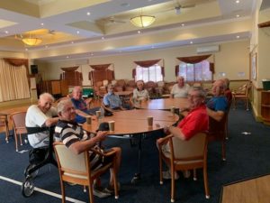 Residents having tea after their exercise class